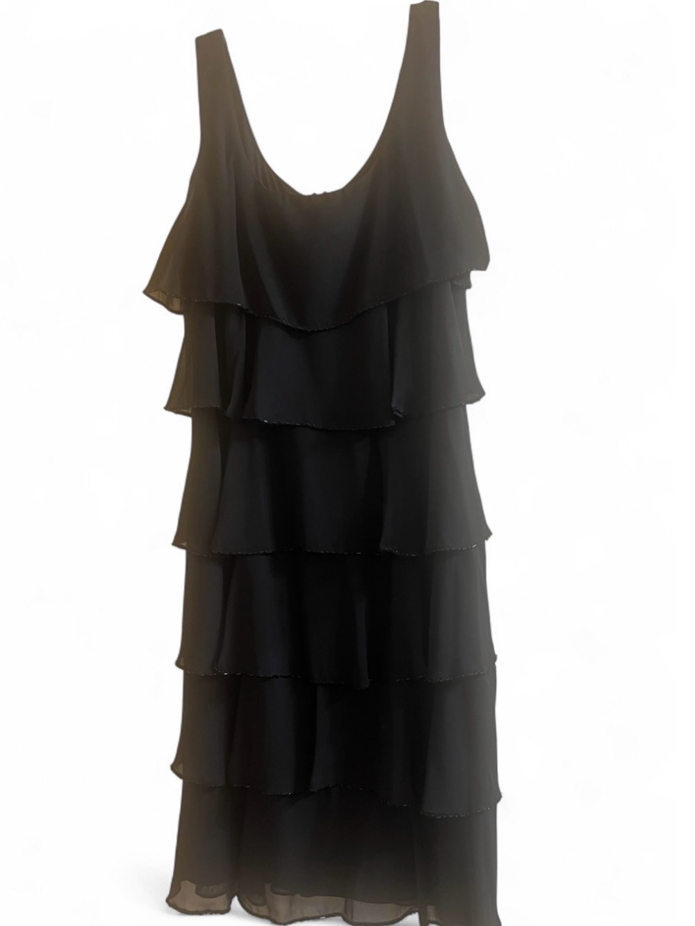 Black Tiered Ruffle Sleeveless Dress with beaded edges